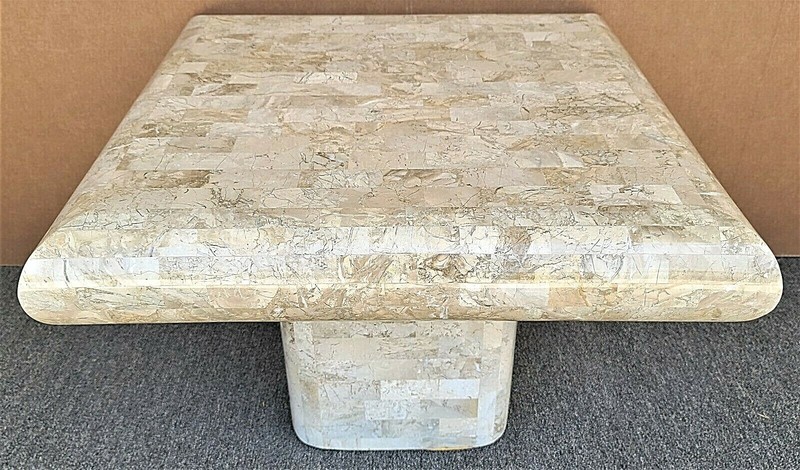 70's KARL SPRINGER Style Tessellated Fossil Stone Coffee Side Table gallery