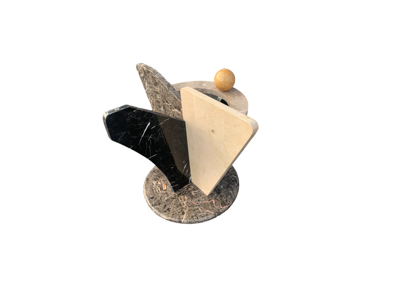 Postmodern Tessellated Marble and glass coffee and side table, 1980's. gallery