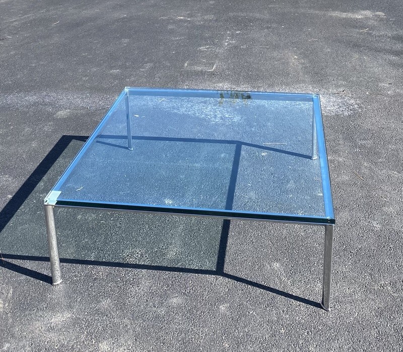 1970’s Milo Baughman Style Chrome Square Glass Coffee Table gallery