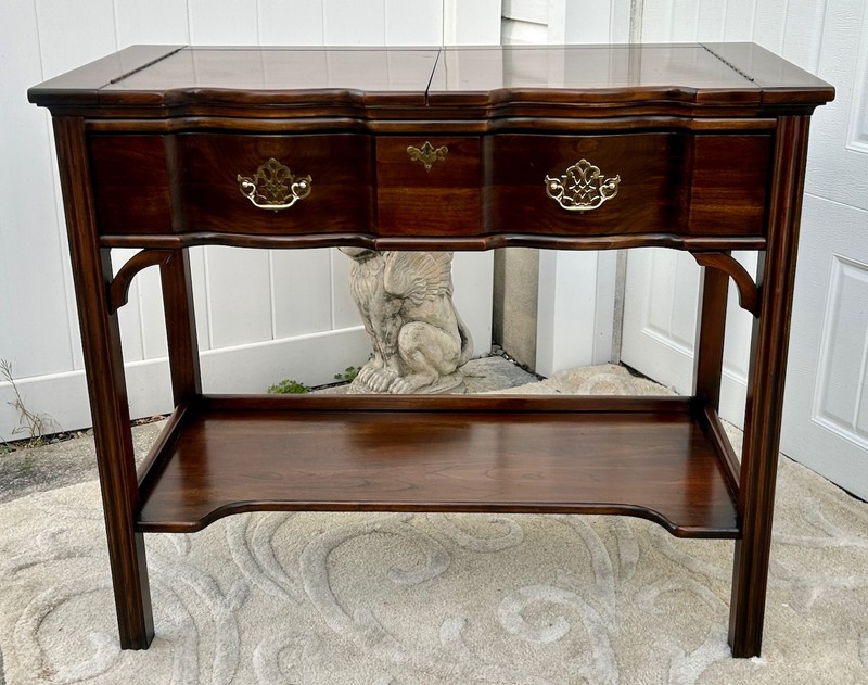 VTG. Harden Chippendale Style Flip Top Cherry Server/Bar Table w/Drawer & Shelf gallery