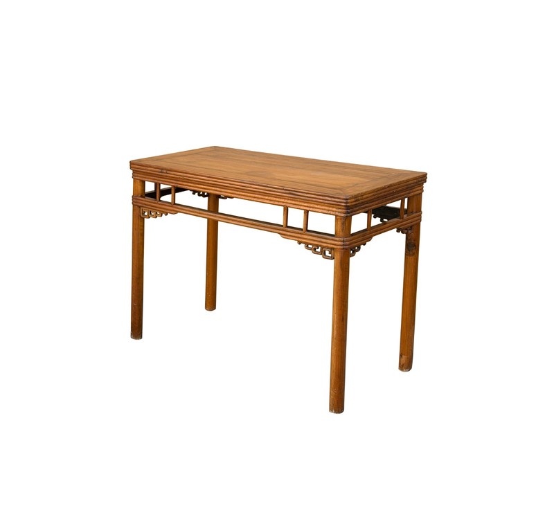 Vintage Honey Wood Tone Ming Style Round Legs Console Altar Table GB613 gallery