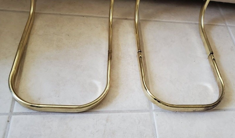 Milo Baughman Style Brass and Glass Cantilever Side End Tables, Pair gallery