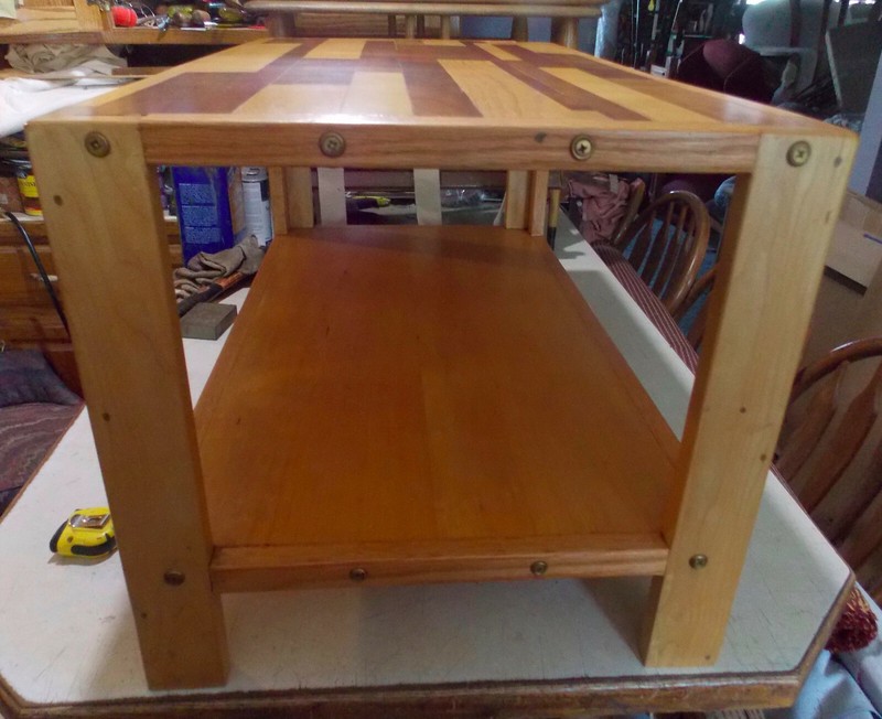 Mid Century Oak, Cherry, Walnut Coffee Table Brass Ring & Screw Accents (CT-119) gallery