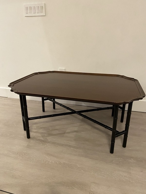 Faux Bamboo Kittinger Tray Top Rectangular Coffee Table With Ebonized Black Legs gallery