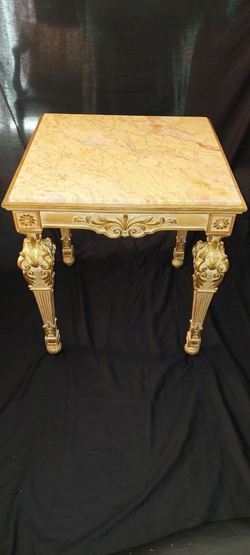 Italian End Table, Hand Crafted, Antique Style, Square 24.5″W x 26″H, Marble Top