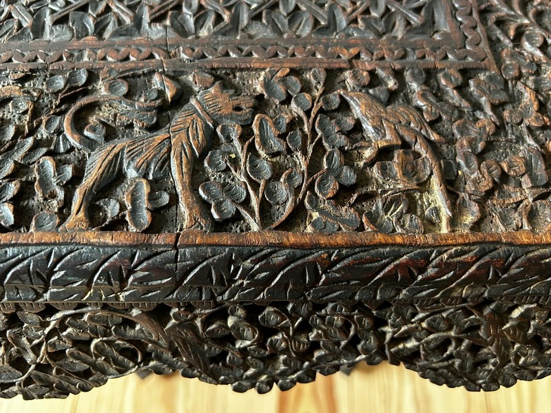 Anglo-Indian 19c Burmese Colonial Hand-Carved Hardwood Side Table 22''Hx18.5''W gallery
