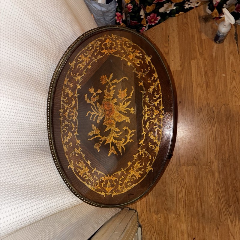 1900s Antique French Louis XV Walnut Marquetry inlay side table / end table gallery