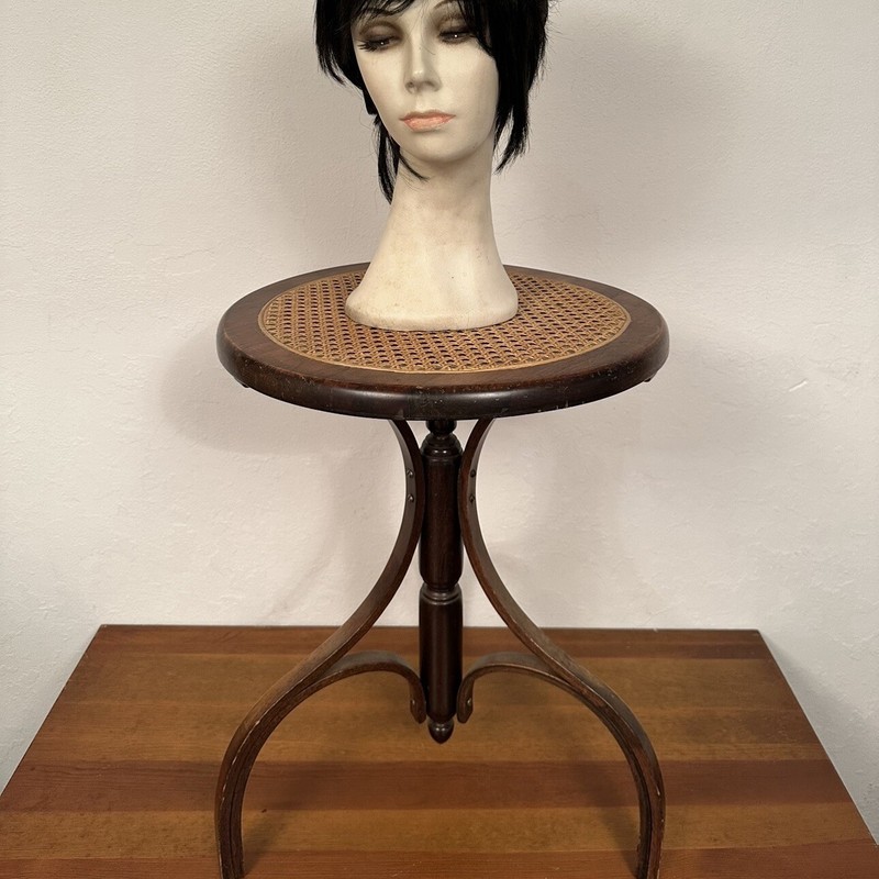 Vintage Bentwood Side Table Thonet Style Round Cane Top Boho Mid-Century MCM