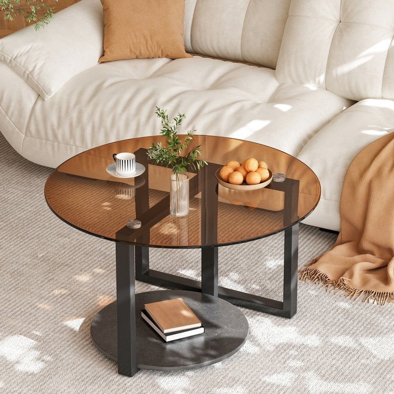 Modern Round Tempered Glass Coffee Tables Cocktail Table Furniture Home Decor