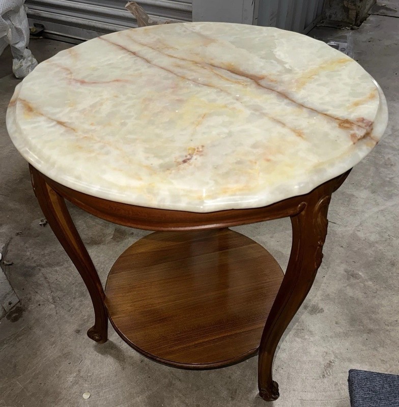 Antique French Coffee Side Table With Italian Onyx On Top gallery