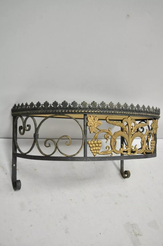 French Art Nouveau Wrought Iron Grapevine Maple Leaf Wall Mounted Console Table gallery