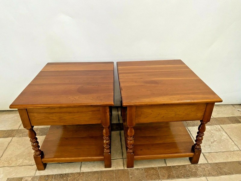 Authentic Stickley Side Tables Nightstands Solid Cherry Top Drawer bottom shelf gallery