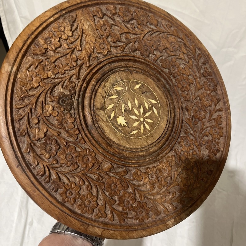 VINTAGE HAND CARVED FOLDING WOODEN SMALL TABLE MADE IN INDIA INLAY gallery