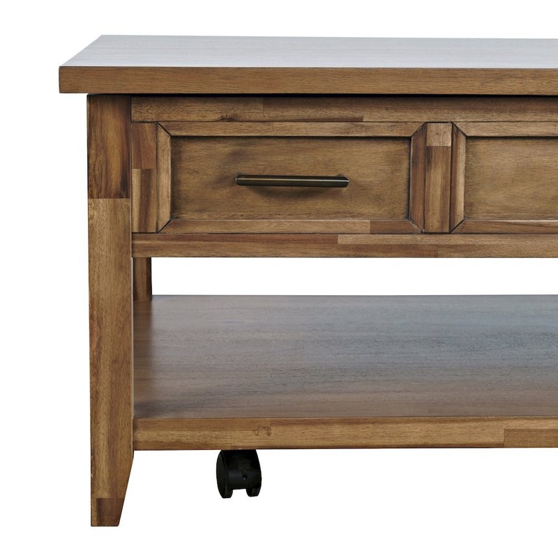 Claremont Transitional Rustic Wood Lift-Top Coffee Table with Wheels gallery