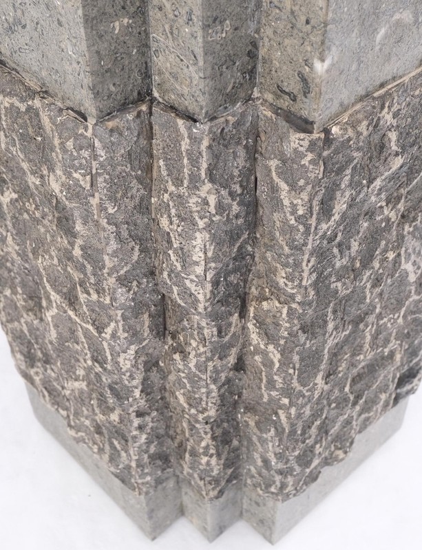 Tessellated Stone Brass Inlay Square Pedestal Stand End Table Black & Grey Mint gallery