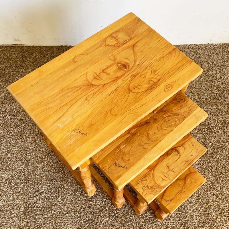 Vintage Wooden Hand Drawn Female Body Form Nesting Tables – Set of 4