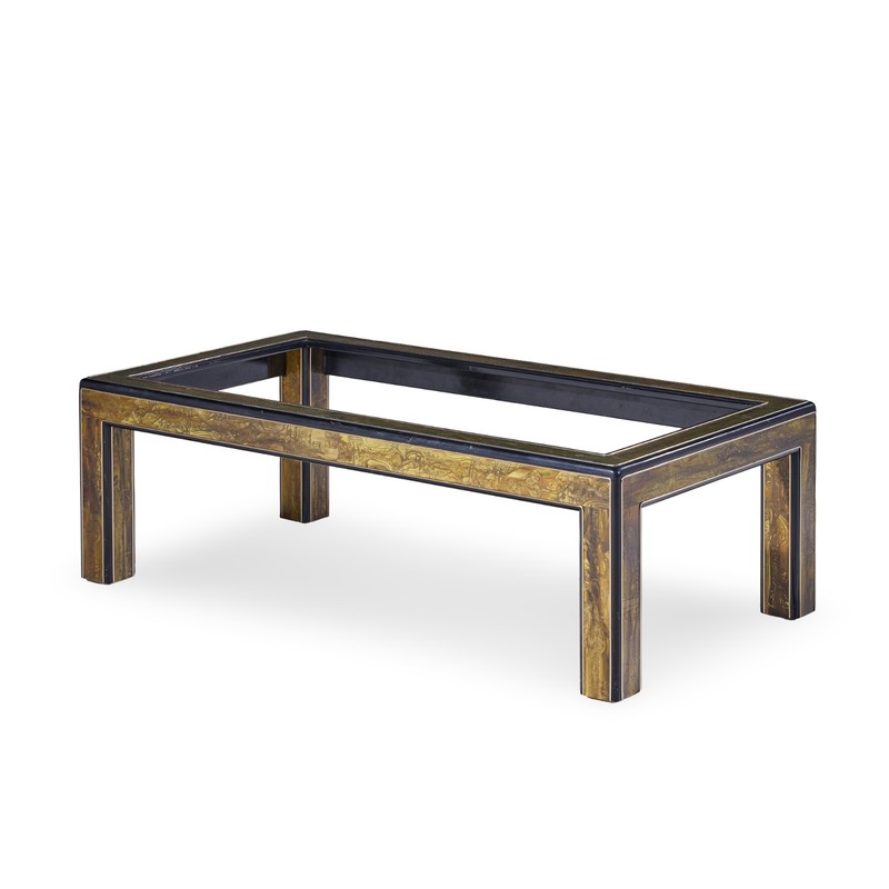 Bernhard Rohne Mid Century Acid Etched Brass and Glass Coffee Table gallery