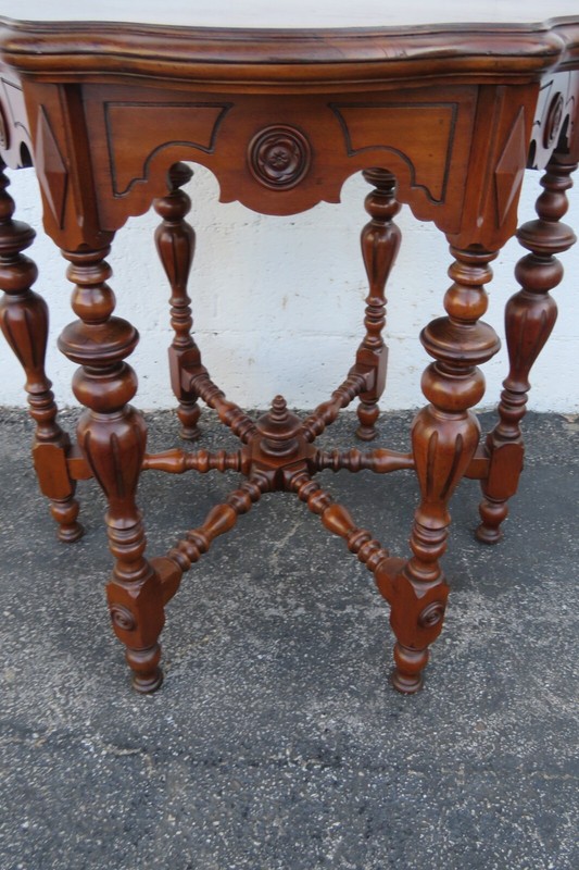 Early 1900s Heavy Carved Walnut Side Center Table 4003 gallery
