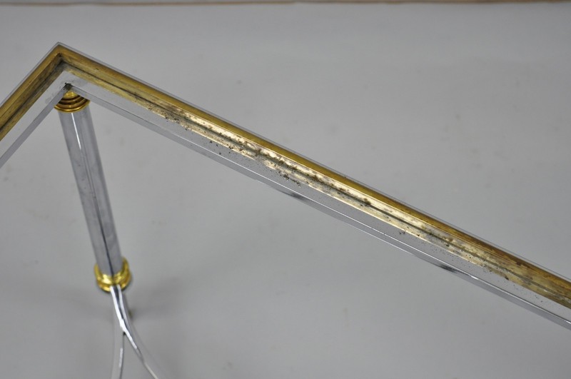 Italian Neoclassical Maison Jansen Style Steel & Brass Square Coffee Table Base gallery