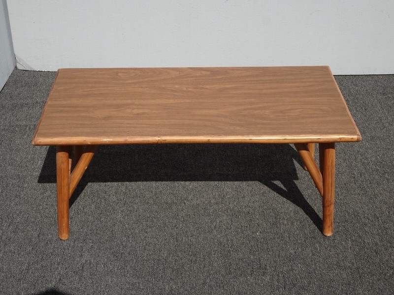 Set Vintage Mid Century Modern Bamboo Coffee Table and End Table w Laminate Top gallery