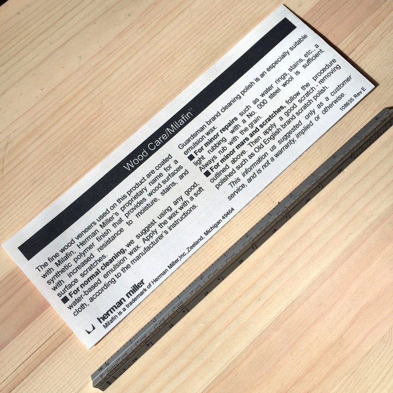 For Herman Miller WOOD TABLE CARE INTRUCTIONS PAPER LABEL DECAL gallery
