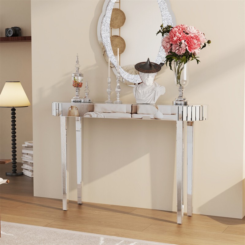 Ultra Long Silver Mirrored Entry Console Table Vanity Table Versatile Furniture gallery