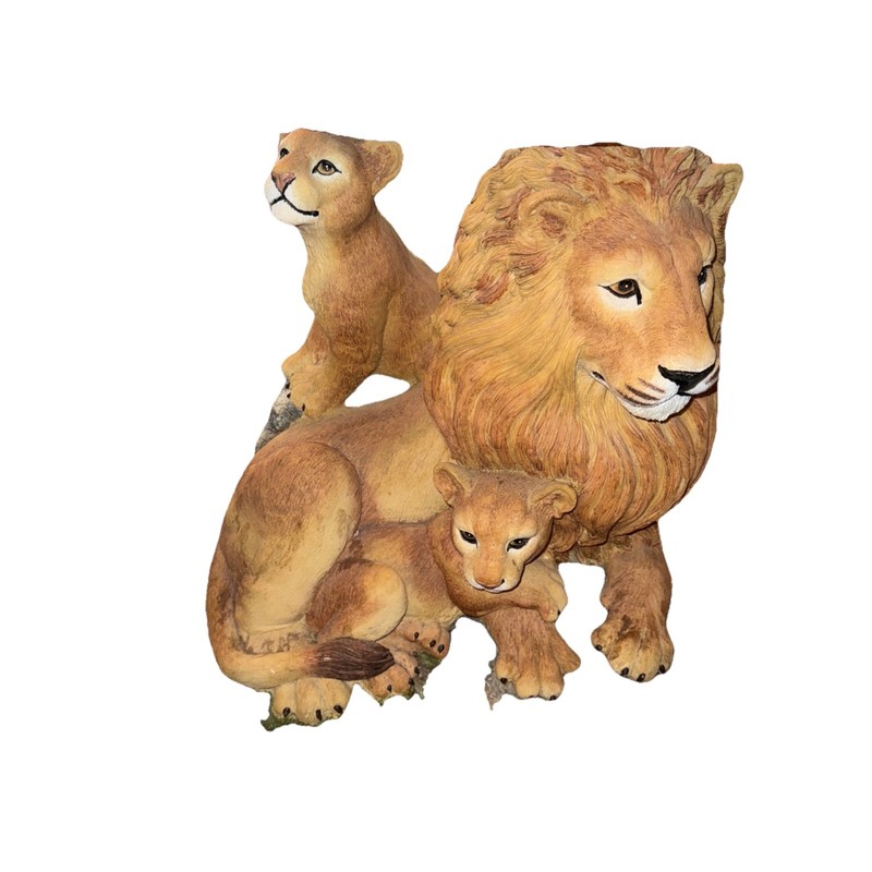 Lion & Cubs 2001 Domestications Glass Top End Table Stand Resin”RARE “ gallery