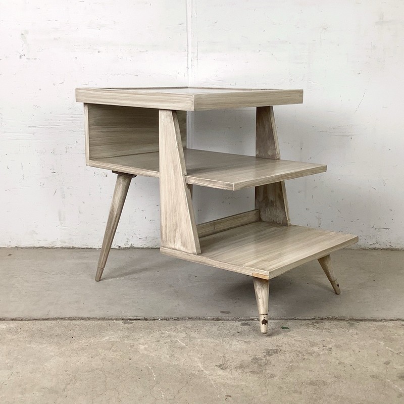 Pair Vintage American Three-Tier Step End Tables Cerused Finish gallery