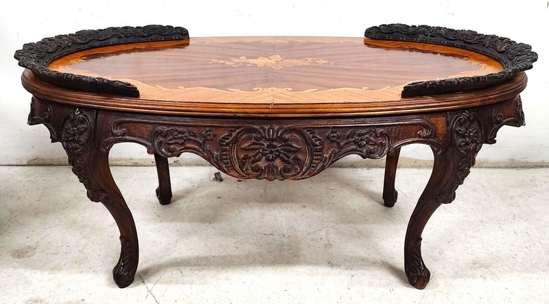 French Louis XV Coffee Table Walnut Marquetry gallery