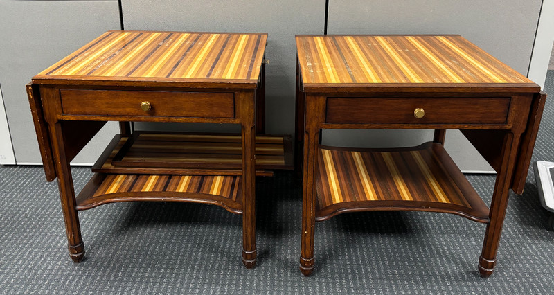 antique table alexa hampton for hickory chair- folding leaves, striped woods