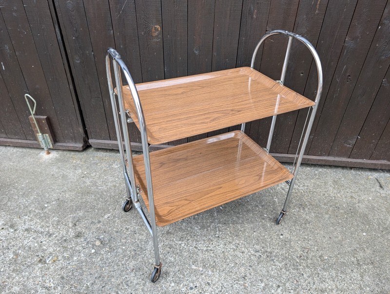 Dinette Serving Cart Tea Cart Table Side Table Walnut Bar Chrome 70s WOW 11 gallery