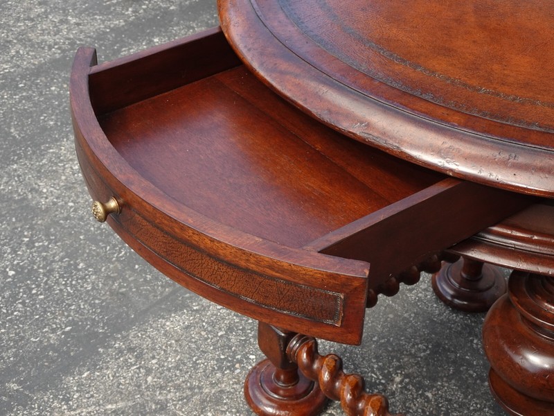 Vintage John Richard Large Spindle Side Table Leather Top w a Drawer gallery
