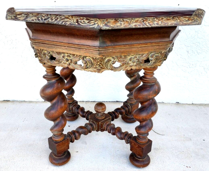 Antique French Table Louis XIII Octagonal Barley Twist 1800s gallery