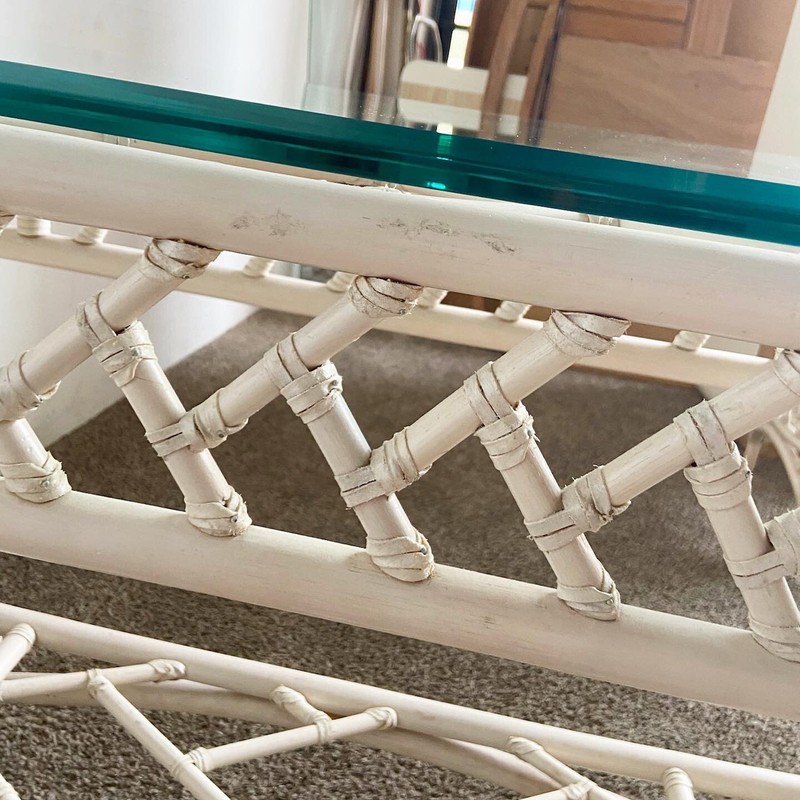 Boho Chic Bamboo Rattan Glass Top Console Tables by Ficks Reed gallery