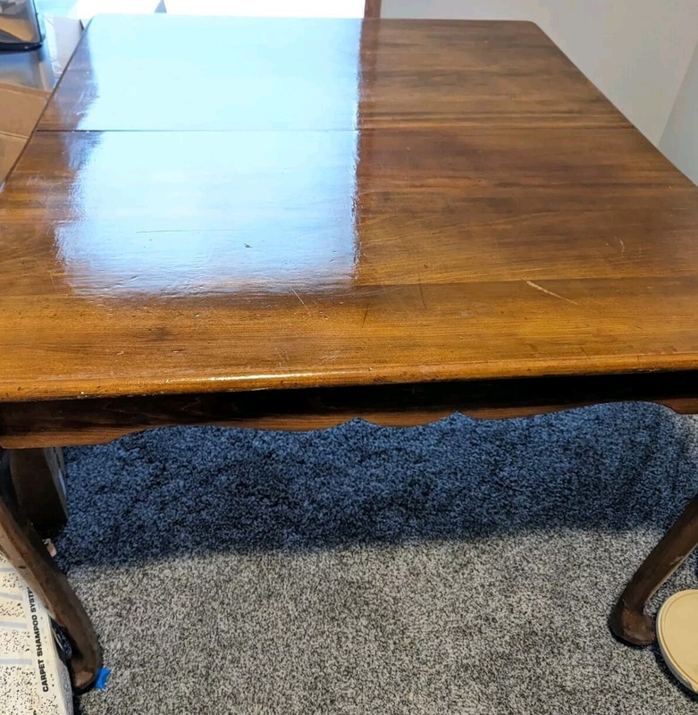 Vtg Solid Wood Dining Room Table -Med Dark Finish-Cabriole Legs-Wood Roller Feet gallery