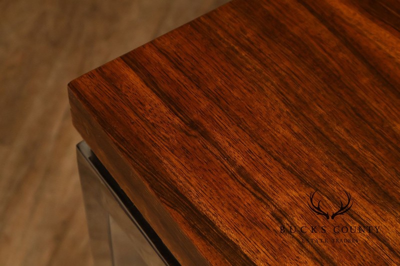 Mid Century Modern Expandable Rosewood and Chrome Dining Table gallery