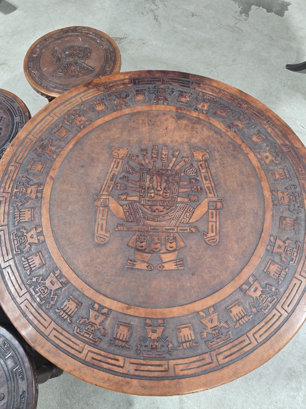 Antique Peruvian Coffee Table And 4 Stools gallery