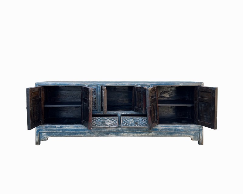 Chinese Distressed Dark Blue Vases Pattern TV Console Table Cabinet cs7738 gallery
