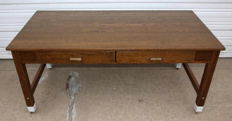 6' Mission Oak Arts& Crafts Chemist Lab Table Office Desk Library Porcelain Feet gallery