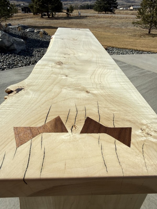 Solid Maple And Walnut Entry Table With Adjustable Feet And Inlaid Bow ties gallery