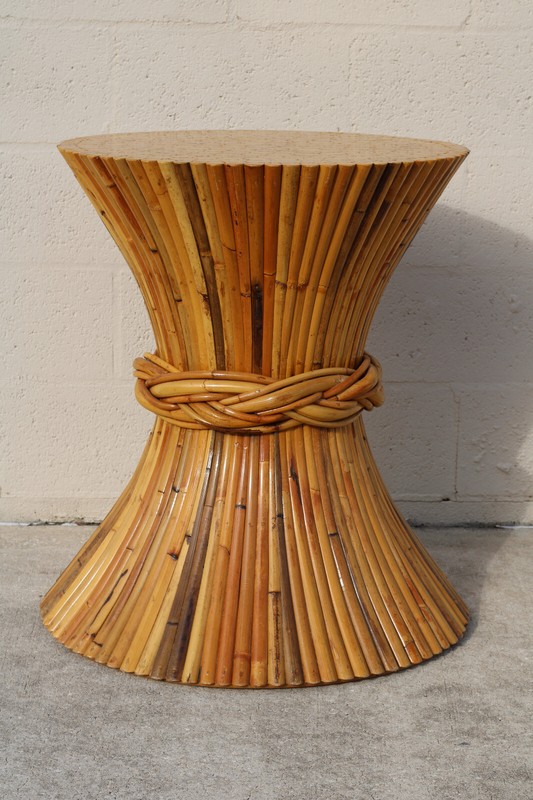 Authentic Signed McGuire Organic Sculptural Rattan Sheaf of Wheat Dining Table gallery
