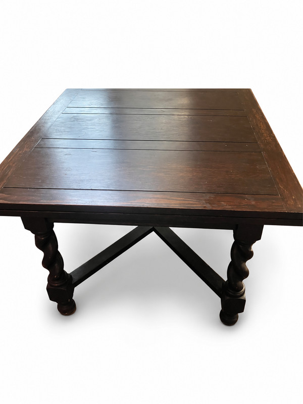 Antique Jacobean Revival Dining Table & 6 Chairs Barley Twist Dark Oak Set