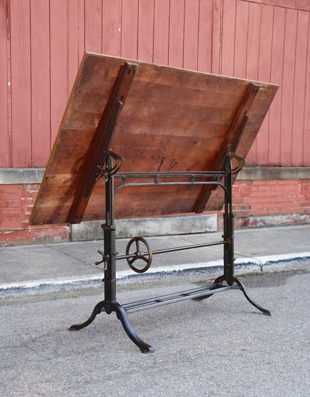 Antique Drafting Table Cast Iron industrial Easel Hand Crank H. Cole Columbus OH gallery
