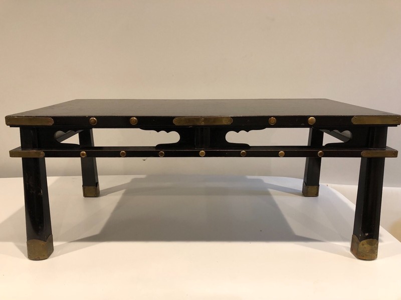 Asian Black Coffee Table with Brass Accents- 39 1/2" x 19 3/4" x 16" high