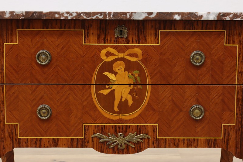 French Vintage Mahogany & Marble Console or Chest, Cherub #49944 gallery