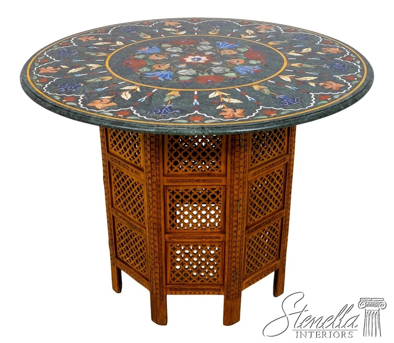 L70029: PIETRA DURA Inlaid Marble Top Anglo Indian Center Table