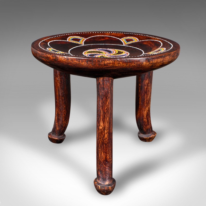 Small Antique Tribal Side Table, African, Fruitwood, Lamp, Stool, Late Victorian gallery