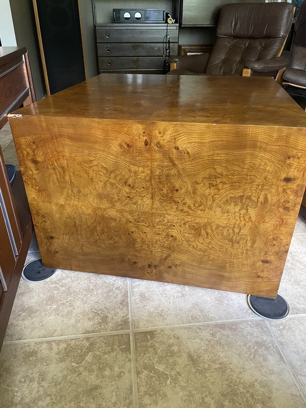 70’s MILO BAUGHMAN walnut Burl Wood Large Cube Table Mid Century Exquisite gallery