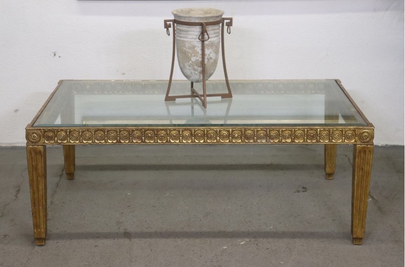 Vintage Neoclassical Style Glass And Giltwood Coffee Table