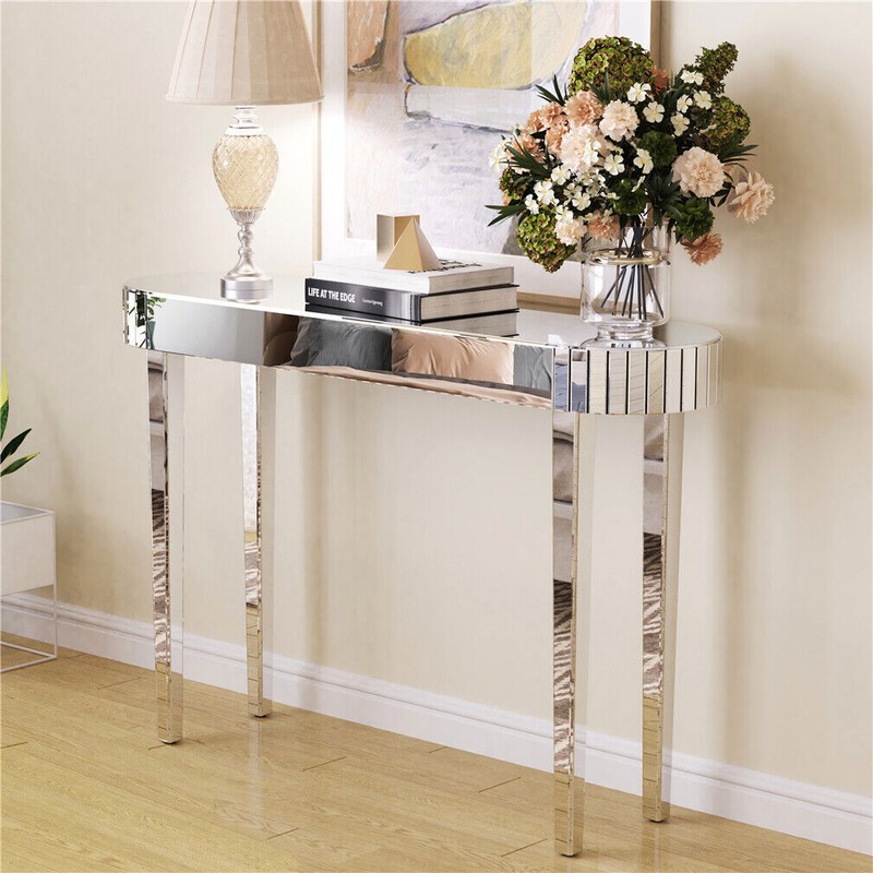 Silver Console Table Mirrored Sofa Table fr Entryway Living Room Office Cafe Bar gallery